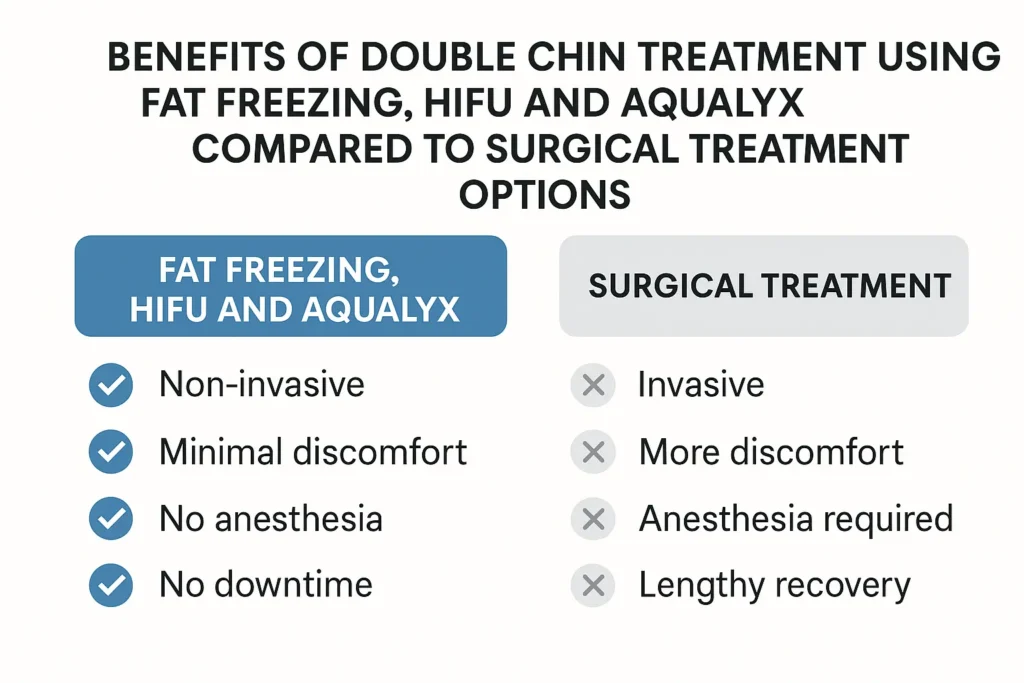 Graphic about the benefits of double chin treatment Brixton - from LA LIPO