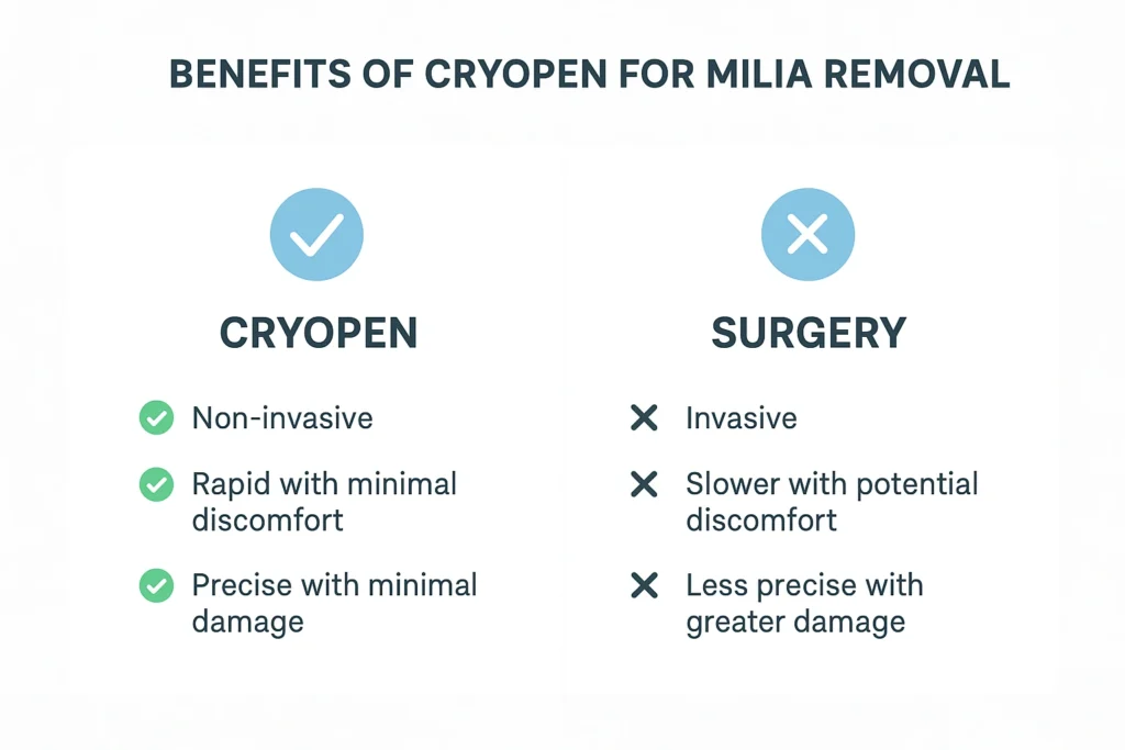 Benefits of cryopen for milia removal Brixton compared to surgical treatments.