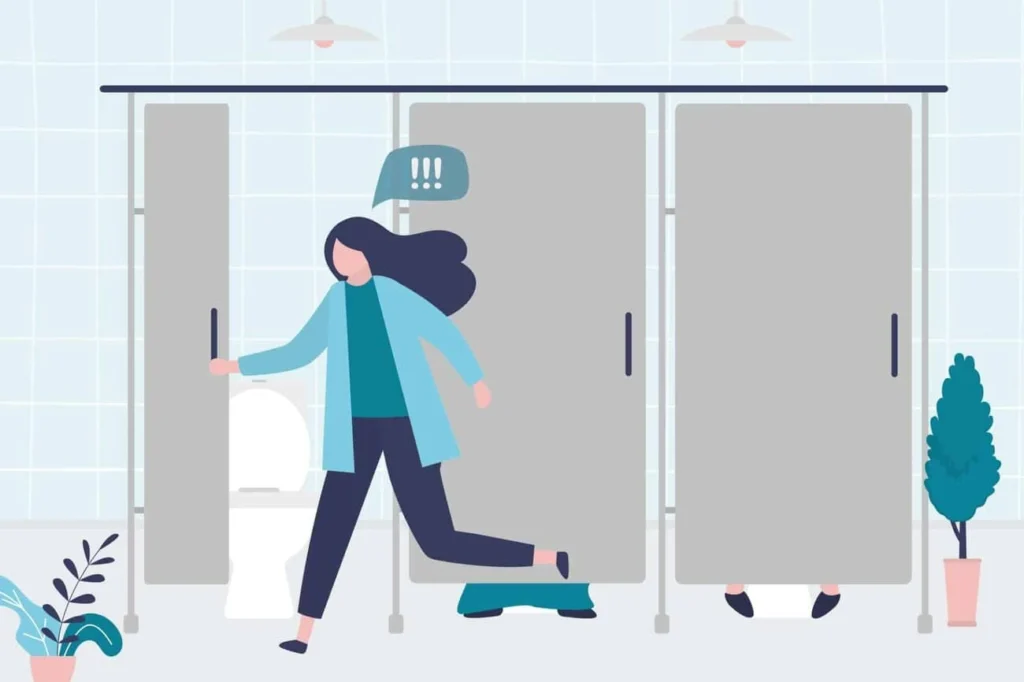 graphic of Urine incontinence Brixton woman running to the toilet.