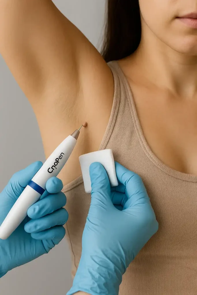 woman having cryopen to remove underarm skin tags Brixton