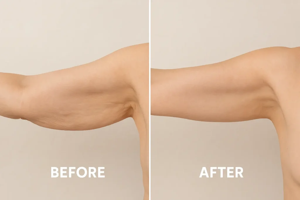 Picture of LA LIPO Brixton before and after results of skin tightening treatment on the upper arms.